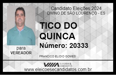 Candidato TICO DO QUINCA 2024 - DIVINO DE SÃO LOURENÇO - Eleições