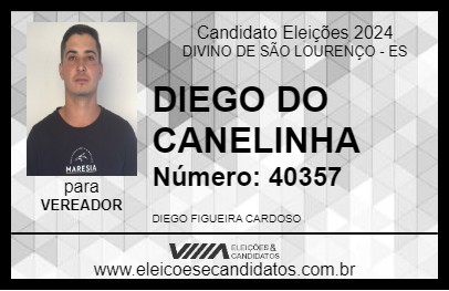 Candidato DIEGO DO CANELINHA 2024 - DIVINO DE SÃO LOURENÇO - Eleições