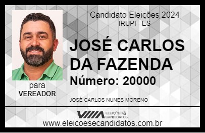 Candidato JOSÉ CARLOS DA FAZENDA 2024 - IRUPI - Eleições