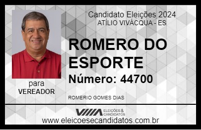 Candidato ROMERO DO ESPORTE 2024 - ATÍLIO VIVÁCQUA - Eleições