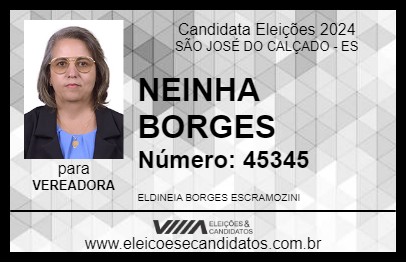 Candidato NEINHA BORGES 2024 - SÃO JOSÉ DO CALÇADO - Eleições