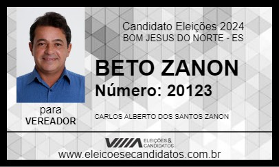 Candidato BETO ZANON 2024 - BOM JESUS DO NORTE - Eleições