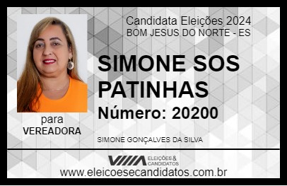 Candidato SIMONE SOS PATINHAS 2024 - BOM JESUS DO NORTE - Eleições