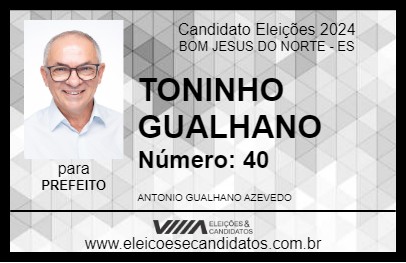 Candidato TONINHO GUALHANO 2024 - BOM JESUS DO NORTE - Eleições