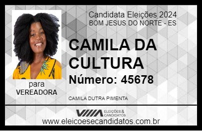 Candidato CAMILA DA CULTURA 2024 - BOM JESUS DO NORTE - Eleições