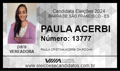 Candidato PAULA ACERBI 2024 - BARRA DE SÃO FRANCISCO - Eleições