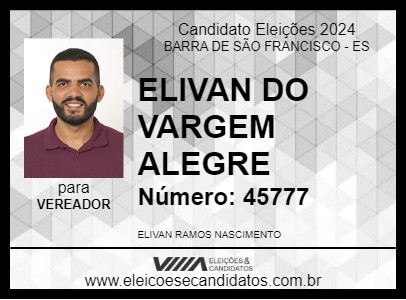 Candidato ELIVAN DO VARGEM ALEGRE 2024 - BARRA DE SÃO FRANCISCO - Eleições