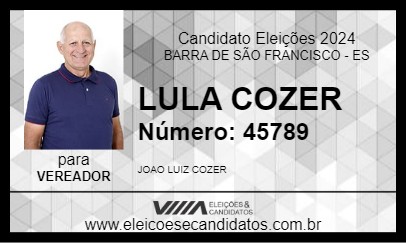 Candidato LULA COZER 2024 - BARRA DE SÃO FRANCISCO - Eleições