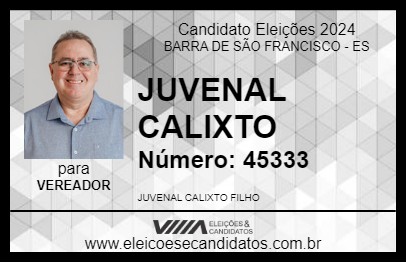 Candidato JUVENAL CALIXTO 2024 - BARRA DE SÃO FRANCISCO - Eleições