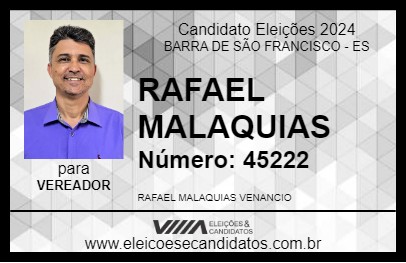 Candidato RAFAEL MALAQUIAS 2024 - BARRA DE SÃO FRANCISCO - Eleições