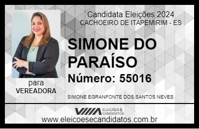 Candidato SIMONE DO PARAÍSO 2024 - CACHOEIRO DE ITAPEMIRIM - Eleições