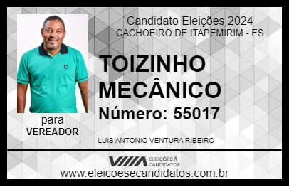 Candidato TOIZINHO MECÂNICO 2024 - CACHOEIRO DE ITAPEMIRIM - Eleições