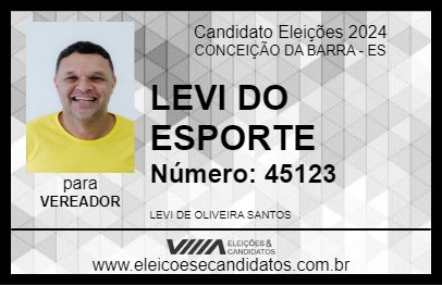 Candidato LEVI DO ESPORTE 2024 - CONCEIÇÃO DA BARRA - Eleições