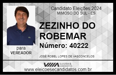 Candidato ZEZINHO DO ROBEMAR 2024 - MIMOSO DO SUL - Eleições