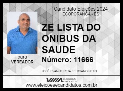 Candidato ZE LISTA DO ONIBUS DA SAUDE 2024 - ECOPORANGA - Eleições