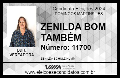 Candidato ZENILDA BOM TAMBÉM 2024 - DOMINGOS MARTINS - Eleições