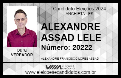 Candidato ALEXANDRE ASSAD LELE 2024 - ANCHIETA - Eleições