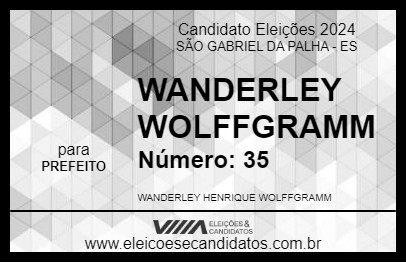 Candidato WANDERLEY WOLFFGRAMM 2024 - SÃO GABRIEL DA PALHA - Eleições