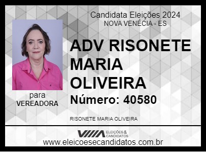 Candidato ADV RISONETE MARIA OLIVEIRA 2024 - NOVA VENÉCIA - Eleições