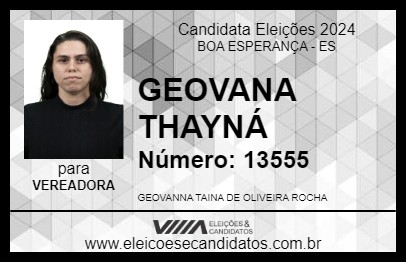 Candidato GEOVANNA TAINÁ 2024 - BOA ESPERANÇA - Eleições