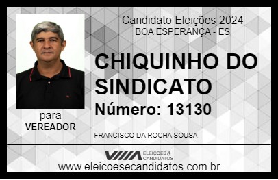 Candidato CHIQUINHO DO SINDICATO 2024 - BOA ESPERANÇA - Eleições