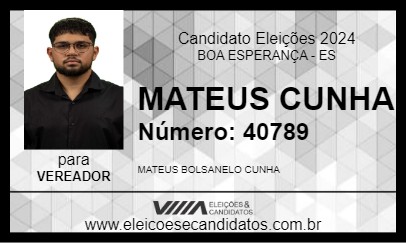 Candidato MATEUS CUNHA 2024 - BOA ESPERANÇA - Eleições