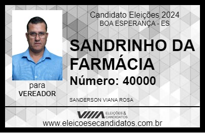 Candidato SANDRINHO DA FARMÁCIA 2024 - BOA ESPERANÇA - Eleições