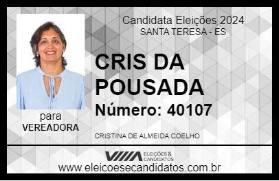 Candidato CRIS DA POUSADA 2024 - SANTA TERESA - Eleições