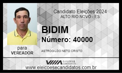 Candidato BIDIM CRISTO 2024 - ALTO RIO NOVO - Eleições