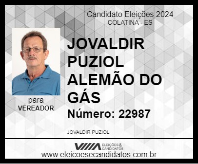 Candidato JOVALDIR PUZIOL ALEMÃO DO GÁS 2024 - COLATINA - Eleições