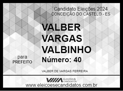 Candidato VALBER VARGAS VALBINHO 2024 - CONCEIÇÃO DO CASTELO - Eleições