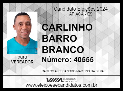 Candidato CARLINHO BARRO BRANCO 2024 - APIACÁ - Eleições