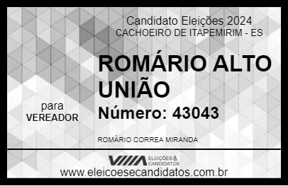 Candidato ROMÁRIO ALTO UNIÃO 2024 - CACHOEIRO DE ITAPEMIRIM - Eleições