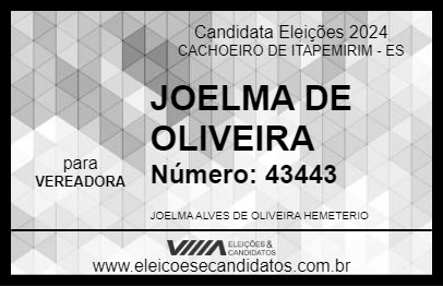 Candidato JOELMA DE OLIVEIRA 2024 - CACHOEIRO DE ITAPEMIRIM - Eleições