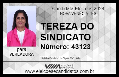 Candidato TEREZA DO SINDICATO 2024 - NOVA VENÉCIA - Eleições