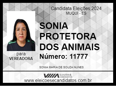 Candidato SONIA PROTETORA DOS ANIMAIS 2024 - MUQUI - Eleições