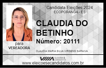 Candidato CLAUDIA DO BETINHO 2024 - ECOPORANGA - Eleições