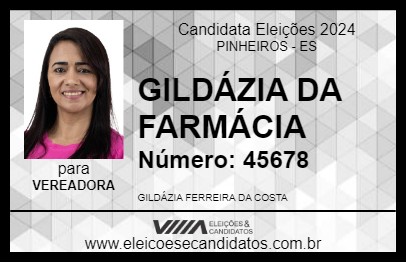 Candidato GILDÁZIA DA FARMÁCIA 2024 - PINHEIROS - Eleições