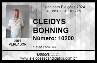 Candidato CLEIDYS BOHNING 2024 - AFONSO CLÁUDIO - Eleições