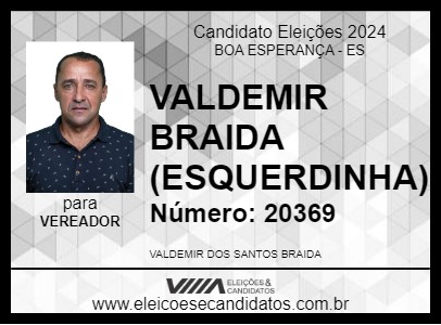 Candidato VALDEMIR BRAIDA (ESQUERDINHA) 2024 - BOA ESPERANÇA - Eleições