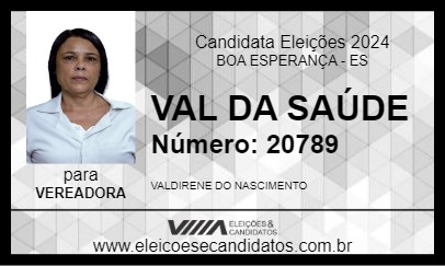 Candidato VAL DA SAÚDE 2024 - BOA ESPERANÇA - Eleições