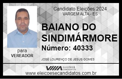 Candidato BAIANO DO SINDIMÁRMORE 2024 - VARGEM ALTA - Eleições