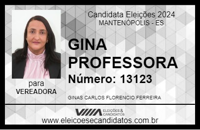 Candidato GINA PROFESSORA 2024 - MANTENÓPOLIS - Eleições