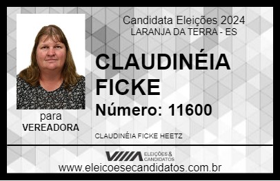 Candidato CLAUDINÉIA FICKE 2024 - LARANJA DA TERRA - Eleições