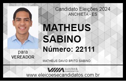 Candidato MATHEUS SABINO 2024 - ANCHIETA - Eleições