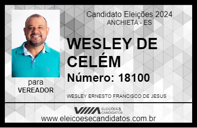 Candidato WESLEY DE CELÉM 2024 - ANCHIETA - Eleições