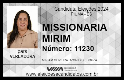 Candidato MISSIONÁRIA MIRIAM 2024 - PIÚMA - Eleições