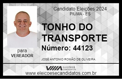 Candidato TONHO DO TRANSPORTE 2024 - PIÚMA - Eleições