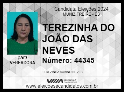 Candidato TEREZINHA DO JOÃO DAS NEVES 2024 - MUNIZ FREIRE - Eleições