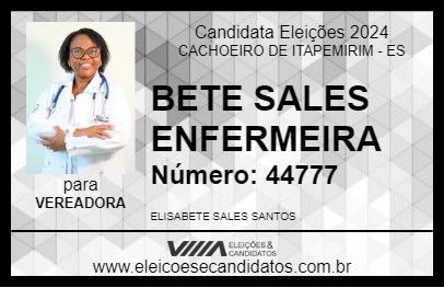 Candidato BETE SALES ENFERMEIRA 2024 - CACHOEIRO DE ITAPEMIRIM - Eleições